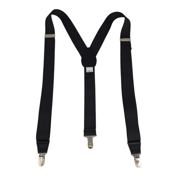 Mens Black Adjustable Clip-On Suspenders Elastic Straps 1 1/4" Wide - Picture 1 of 6